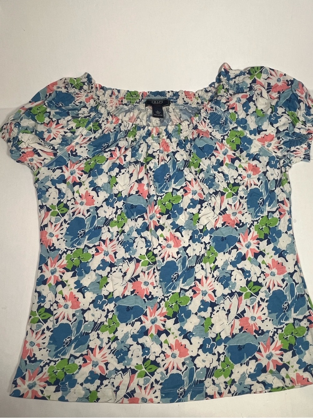 Chaps Floral Elastic-Neck Short Sleeve Peasant Top